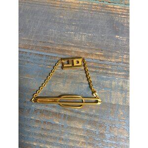 Gold Tone Swank Tie Bar Clip With Chain